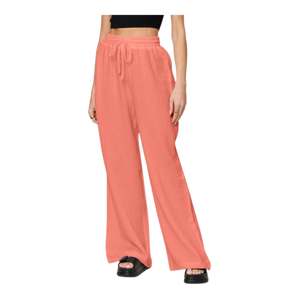 Coral Wide Leg Lounge Pants Drawstring Relaxed Fit Casual Spring & Summer XL